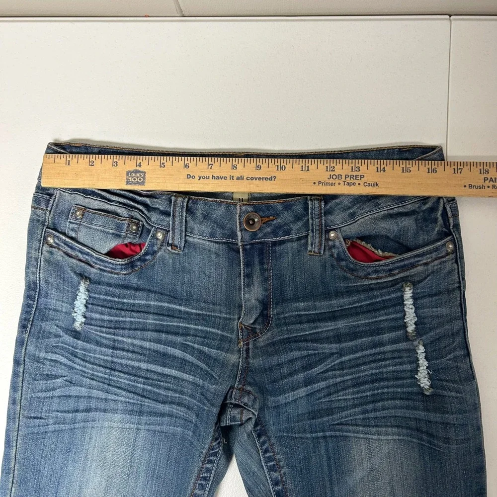Dollhouse Jeans Womens 11 Blue Medium Wash Low Rise Distressed Bootcut Whiskered